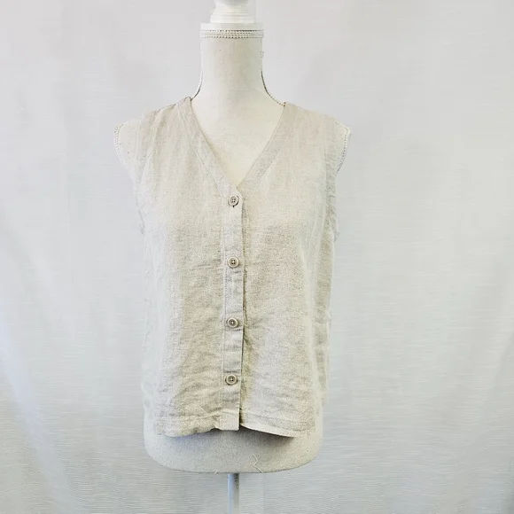 Eileen Fisher Organic Linen Tan Vest Petite Small - Picture 4 of 10